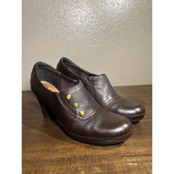 Clarks Artisan Womens 9.5M Brown Leather Bootie Vermont Terrace Pump Shoe - Picture 1 of 9